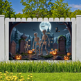 thumbnail image 4 of Spooky Scene Halloween Banner Gothic Theme Pumpkin Lantern Skeleton Design Cemetery Setting for Halloween Party Event Decor, 4 of 5