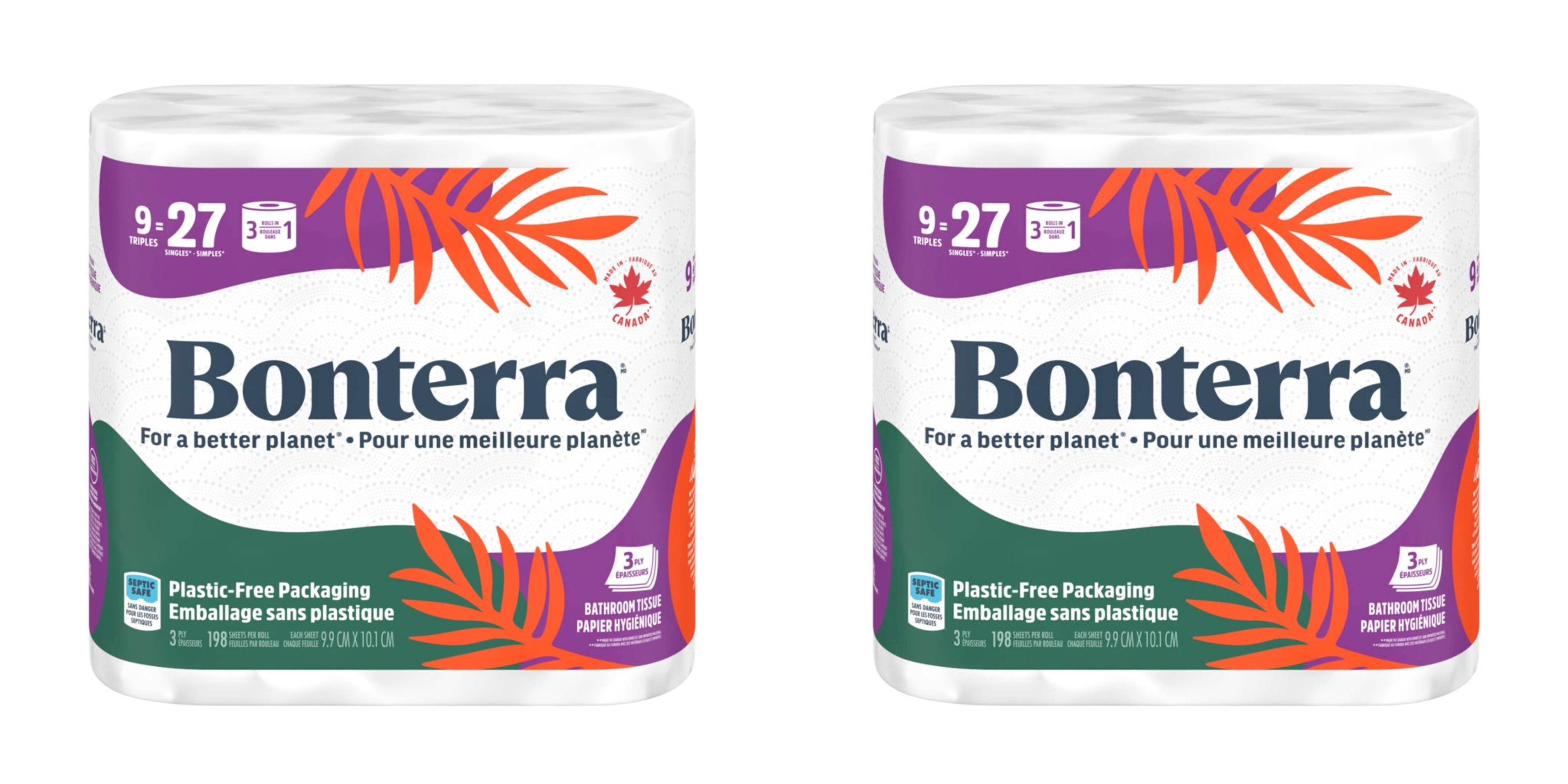 Bonterra Triple Roll Bathroom Toilet Paper, 3-Ply Tissue, Septic-Safe, 9-pk 4 Packs
