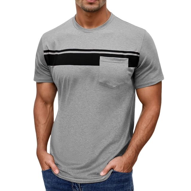 Men's Short Sleeved Round Neck T Shirt Men's Pullover Striped Printed Tops