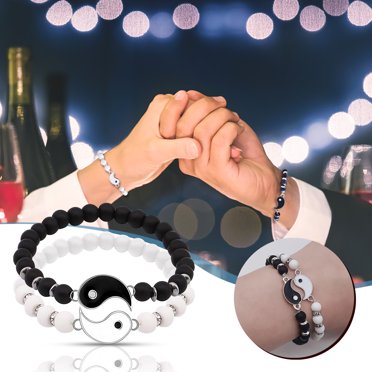 SIfdSeng Friend Bracelets 2 Matching Yin and Yangs Adjustable Rope Bracelets for Friendship Relationship Boyfriend Girlfriend Valentine's Day Gift Bracelet Stack for Women Large