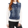 thumbnail image 2 of INSPIRE CHIC Women's Washed Denim Button Sleeveless Vest Jacket with Pockets S Dark Blue, 2 of 5