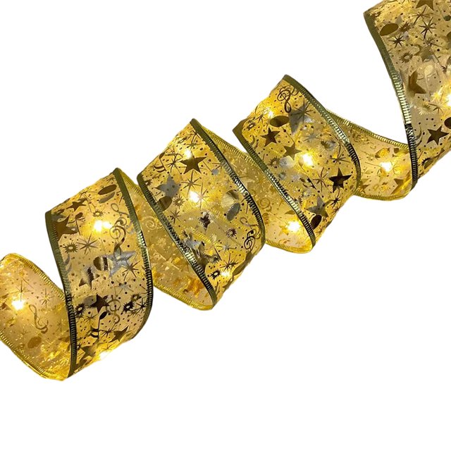 Ruiboury Sparkling Brilliant Lighting For Christmas Decoration Different White/Gold Ribbon 5m+50 lights 5Set