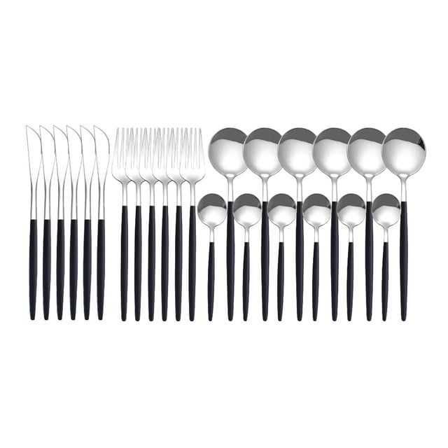 Amdohai 24Pcs Stainless Steel Dinnerware Set Kitchen Cutlery Set Knife Fork Spoon Flatware Tableware Minimalist Silverware