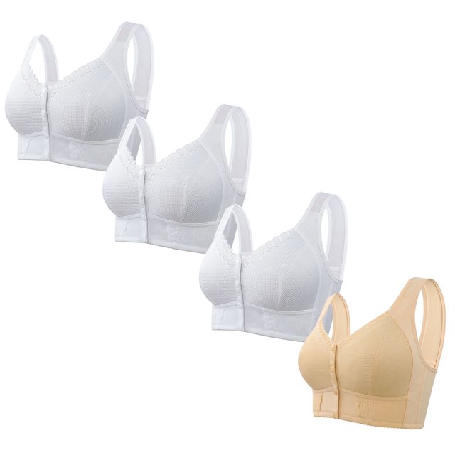 Timegard Bras for Women 4pc Plus Size Front Closure Full Coverage Support Breathable Comfy Wireless Bras
