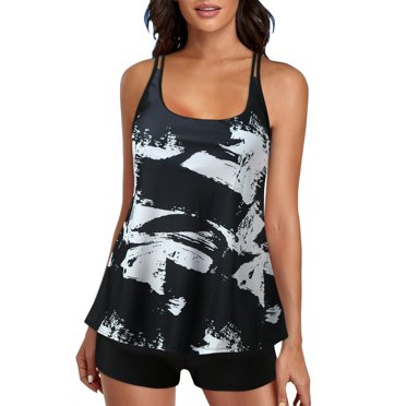 Womens Plus Size Tankini Swimsuits with Shorts Two Piece Bathing Suit Tie Dye Printed Swimwear