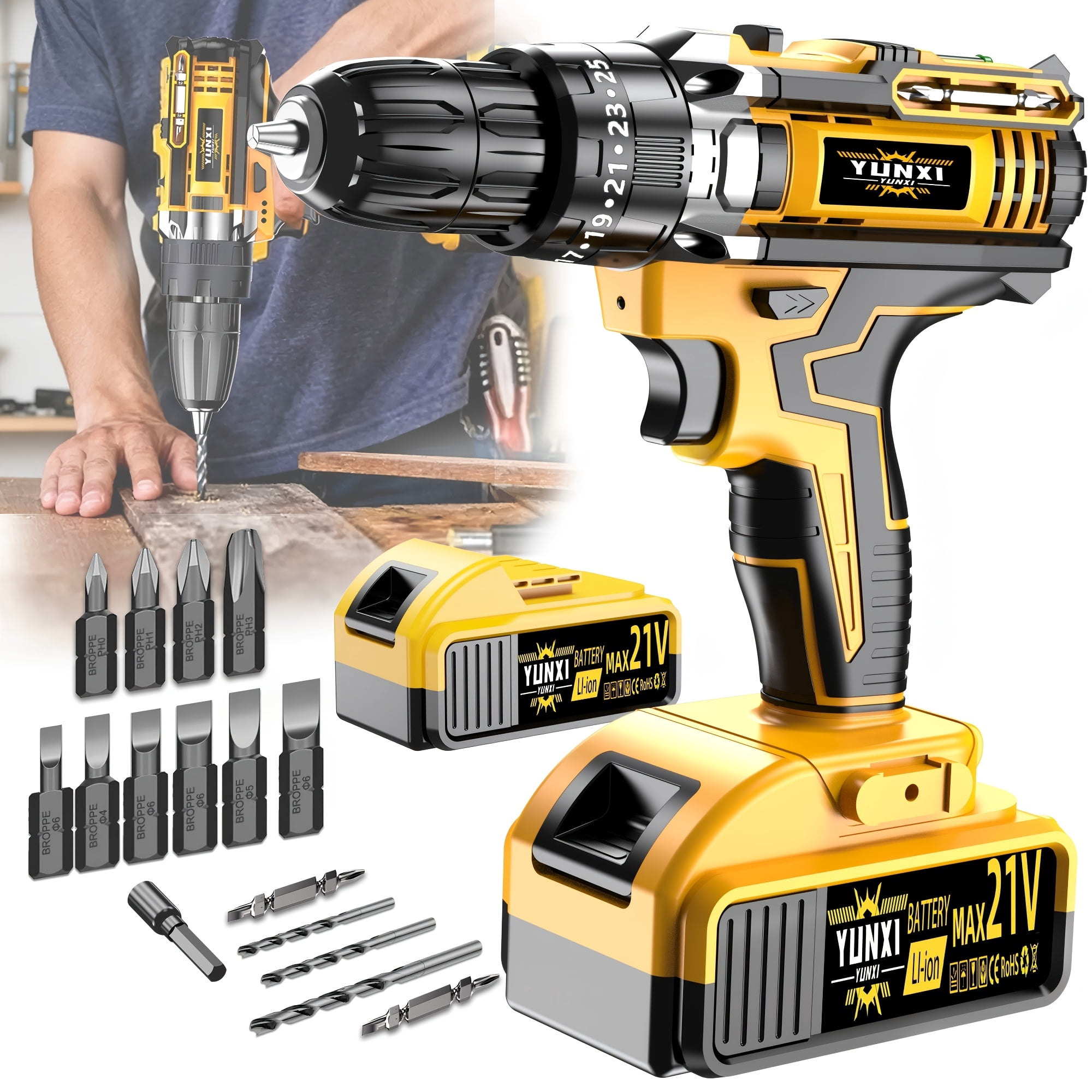 21V Cordless Drill Set, Multifunctional Home Tool Kit, Handheld Electric Screwdriver with Optional Battery & Charger, Portable Drill with Toolbox for DIY & Repairs