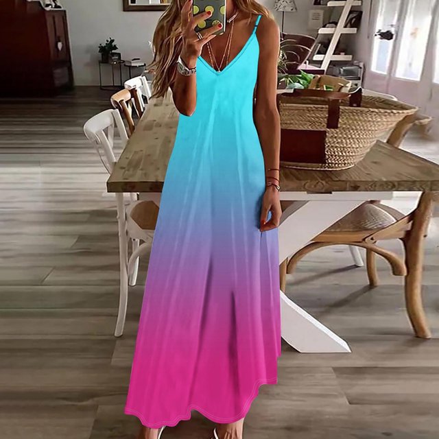 Ovzne Robes d'Été pour Femmes Robe Robes d'Été pour Femmes Imprimé Sans Manches Col Rond Robe Robes Décontractées Robe de Vacances Imprimée Liquidation