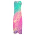 thumbnail image 4 of Dvkptbk Women's Summer Robe Maxi Sans Manches d'Été à Col en V Décontractée Boho, Robe Soleil, Ourlet à Imprimé Dégradé, Longue, Style Piste, Robes de Plage, 4 of 5