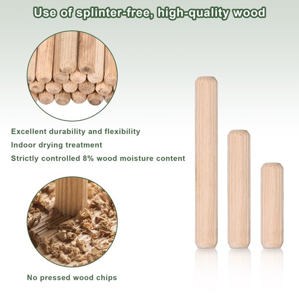 Uxcell 120-Pack 1/4” X 1-3/16” Wooden Dowel Pins – Grooved Fluted Design For Furniture Repair, Cabinets, Crafts & DIY Projects