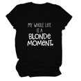 thumbnail image 1 of Hauts d'Été Grande Taille pour Femmes Hauts pour Femmes Col Rond Manches Courtes T-Shirt Imprimé Lettre Blouse Basique Décontractée T-Shirt Col en V Femmes en Liquidation, 1 of 2