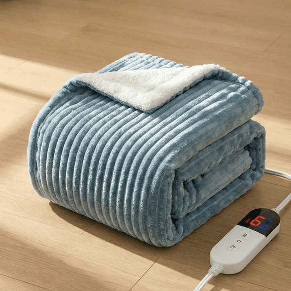 Naipo 50" x 60" Size Heated Electric Blanket Throw Blue Flannel Heating Blanket with 6 Heating Levels & 4 Hours Auto-off  Washable for Home Office Use