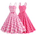 thumbnail image 3 of Women Dress Princess Style A-line Big Hem Shirring Ruffle Color Matching Tight Elastic Waist Sleeveless Christmas Party Prom Dress, 3 of 9