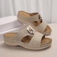 thumbnail image 4 of Styesk Womens Sandals Summer New Foreign Trade Large Size Wedge Fish Mouth Solid Color Large Size One Line Outside To Wear Beach Sandals, 4 of 6