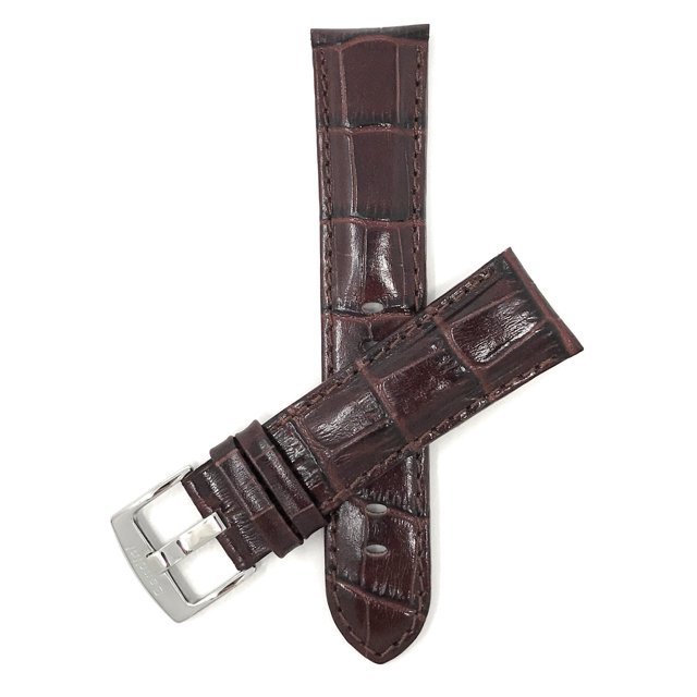 20mm Mens' Alligator Style Leather Watch Band Strap, Glossy Finish, Stainless Steel Buckle