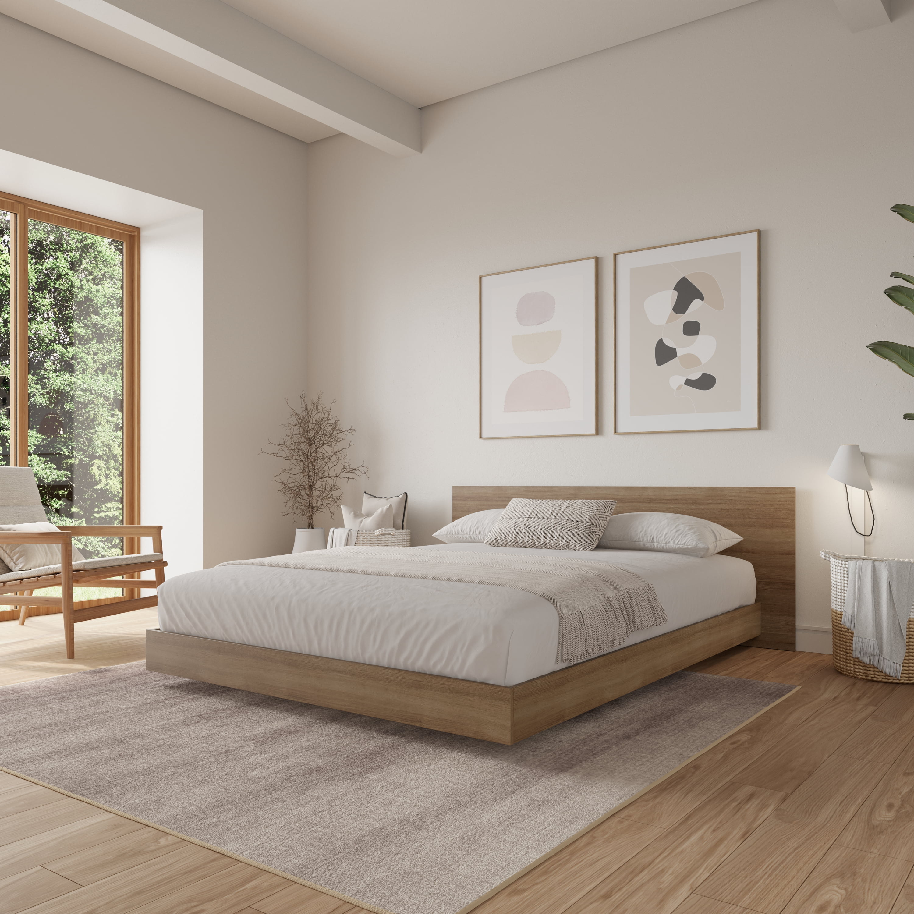 Lit plateforme bas Nexera Satori avec tête de lit King Chêne brun