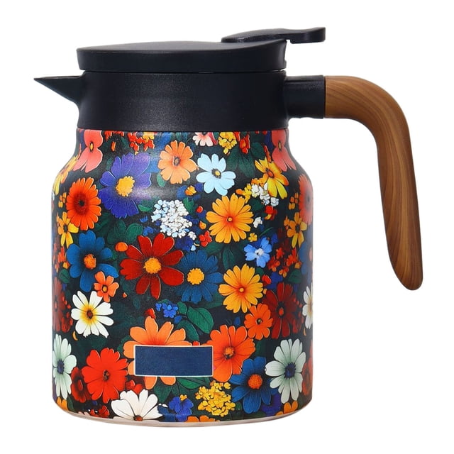 Tea Pot Floral Pattern – Built In Infuser Stainless Steel Insulated Kettle for Kitchen and Water Serving Elegant Floral Design