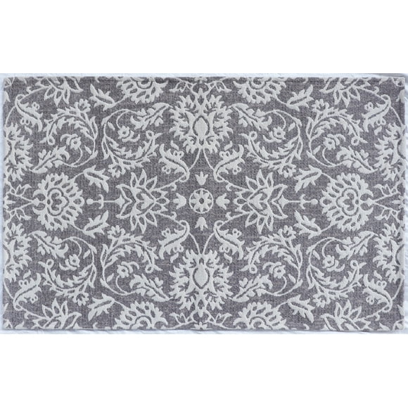 Home Decor Inc. Grey & Ivory Floral Damask Indoor Rug – 2.5' x 3.75", Soft & Durable