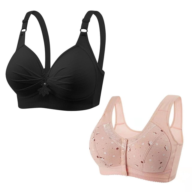 Yuyuzo 2 Pack Bras for Women Push up Front Closure Bras Adjustable Strap Full Coverage Comfy Bras