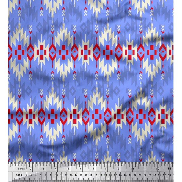 Soimoi Georgette Viscose Fabric Aztec Geometric Printed Craft Fabric by The Yard 42 Inch Wide