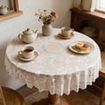 thumbnail image 3 of White Round Tablecloth Polyester Sheer Lace Embroidered with Hollowed-out Non-slip Design for Dining Tables 185 cm, 3 of 6
