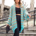 thumbnail image 2 of IROINID Cardigan Mi-Long pour Femmes, Veste Ouverte devant, Rayures, Manches Longues, Cardigan Décontracté, Ample, Bleu, 2 of 9
