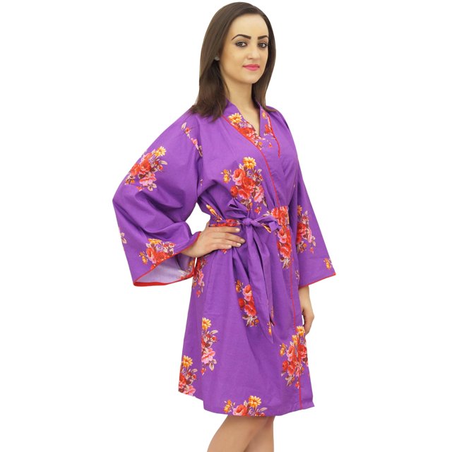 Bimba Cotton Poplin Floral Print Bridesmaid Sleepwear Kimono Robe With Belt - 4