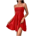 thumbnail image 2 of UPPADA Robe d'Été pour Femme, Robe Trapèze à Bretelles, Mini, Sans Manches, Évasée, Courte, Décontractée, Mignonne, Robes d'Été, Grande Taille, Plage, Vacances, Fluide, Bohème, à Bretelles Spaghetti, Robe Décontractée, Rouge, TTG, 2 of 3