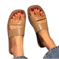 thumbnail image 4 of Womens Slide Sandals Flat Toe Ring Square Toe Soft Sole Non Slip Casual Beach Sandals Brown, 4 of 5