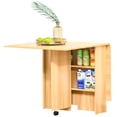 thumbnail image 1 of HOMCOM Foldable Dining Table with Storage Shelves Drop Leaf Wheels, Teak, 1 of 10
