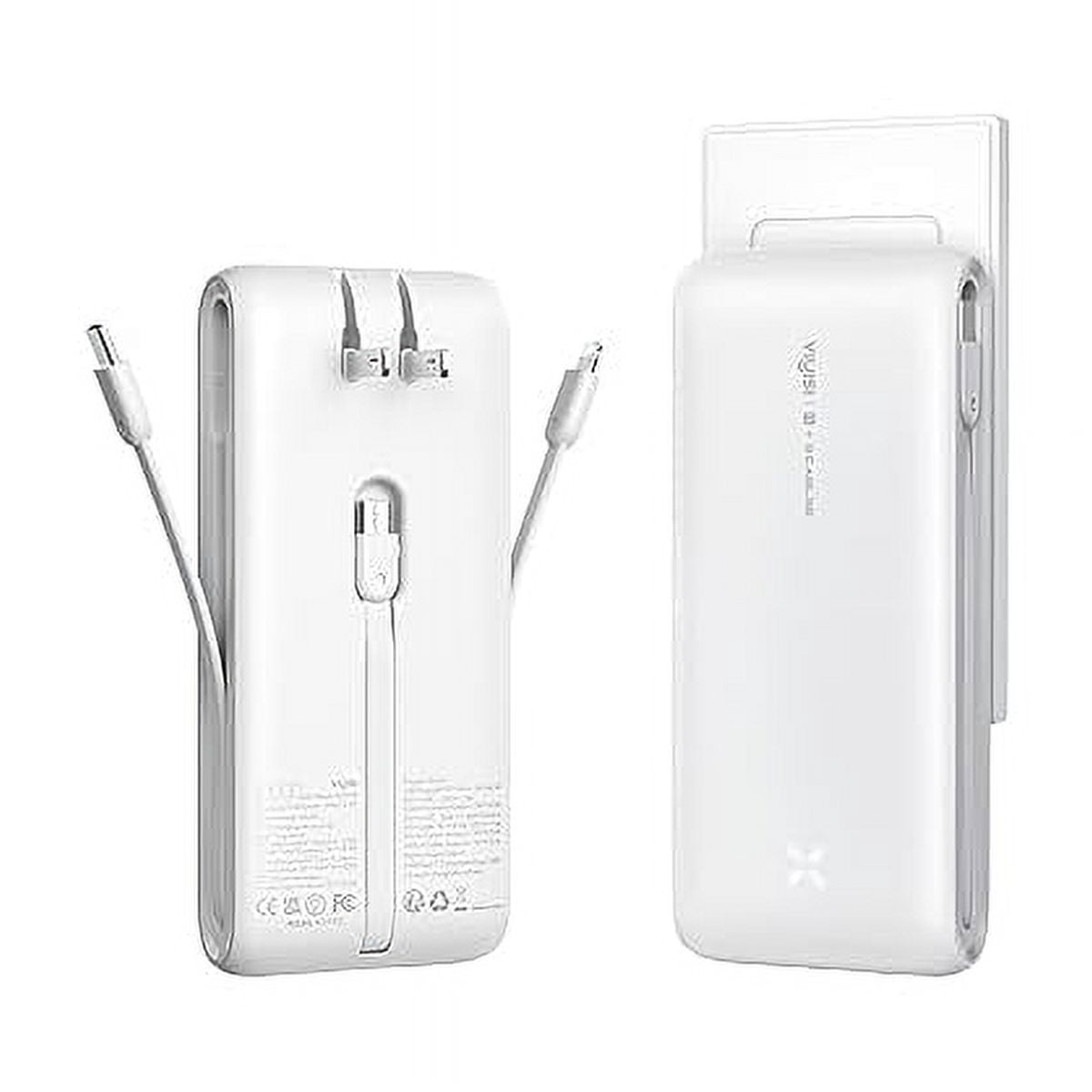 Portable Charger with Built-in Cables and Wall Plug, Fast Charging Power Bank 10000mAh, USB C Battery Pack Compatible with iPhone 15/14/13, Samsung, Tablets, More Phones - White