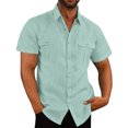 thumbnail image 4 of Timegard Cotton Linen Tops for Women Short Sleeve Button down Shirts Solid Color Casual Tops with Pockets, 4 of 7