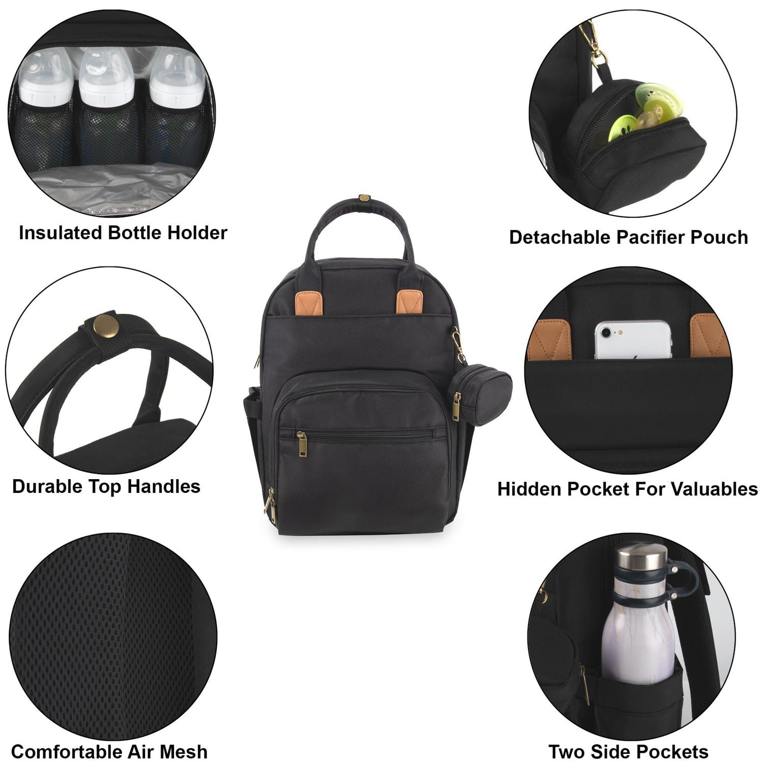 Sac à dos pour sac à langer de bébé de Baby Essentials ‘The Essential’ , noir