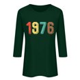 thumbnail image 4 of Uootdi Hauts pour Femmes Manches 3/4 Col Ras du Cou 1976 Imprimé Arc-en-Ciel Rétro Coupe Décontractée T-Shirts Nostalgiques pour Escapade d'Été Cadeau, 4 of 5