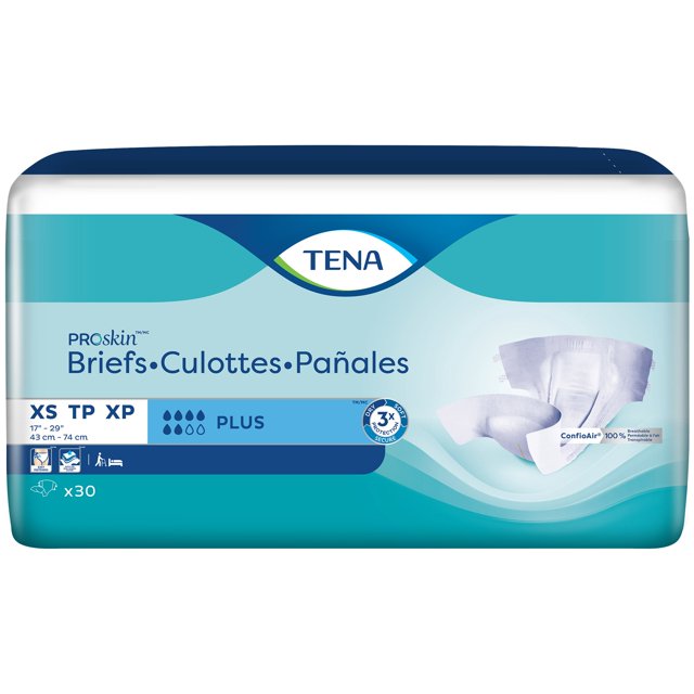 TENA ProSkin Plus XS Brief, Incontinence Protective Underwear, White, 90 Count