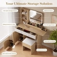 thumbnail image 3 of BeesClover Vanity Desk with Mirror and Lights, Makeup Desk with 3 Lighting Modes, Power Outlet, Drawers & Storage Shelves, Storage Stool, Vanity for Bedroom, 3 of 8