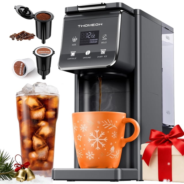 TWOMEOW K Cup Coffee Maker With Bold Setting, Single Serve Hot & Iced Coffee Maker for K-Cup and Grounds, 52oz Removable Reservoir, 6 to14oz Brew Siz