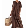 thumbnail image 2 of Robe Maxi Évasée Élégante pour Femme à Manches Courtes avec Ruban et Poche, Coupe Ample Décontractée, Robe d'Été Marron TG, 2 of 7