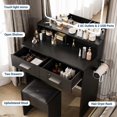 thumbnail image 2 of TROPOW Makeup Vanity Set with 3-Colour LED Mirror & Power Outlet, Small Dressing Table with 2 Drawers and Stool, 32x16x54 Inch Modern Bedroom Furniture, Black, 2 of 7