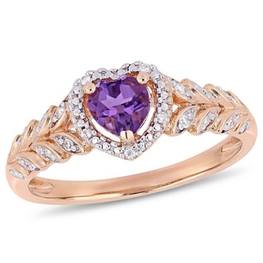 Bague auréole de forme cœur Tangelo avec améthyste 3/8 CT PBT et accents de diamants en or rosé 10K
