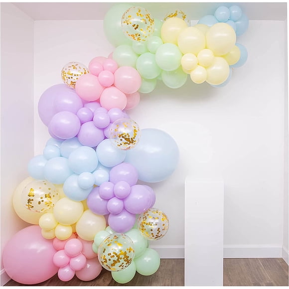 SHIMMER & CONFETTI Premium 16-Foot Pastel Balloon Arch Garland Kit - Rainbow Balloon Arch Kit - Includes 3 Balloon Sizes. Unicorn Birthday Decorations for Girls. Easter, Macaron Party Supplies.