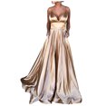 thumbnail image 2 of HKEJIAOI Liquidation des Ventes Robe Femme Mode Femme Couleur Unie Aguichant Col en V Bretelles Sans Manches Robe de Soirée Or, 2 of 5