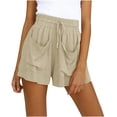 thumbnail image 2 of CEHVOM Womens Drawstring Cotton And Linen Elastic Waist Pocket Solid Shorts Pants, 2 of 4
