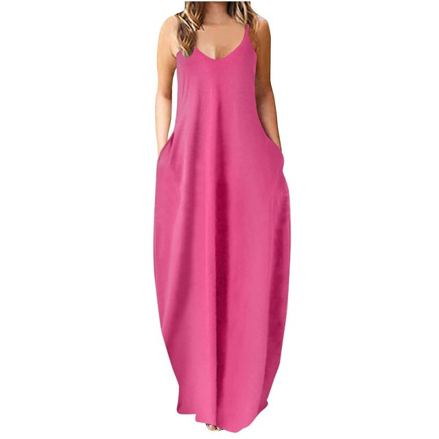 Robe Maxi d'Été pour Femmes Décontractée Bohème Longue Robe Sans Manches à Bretelles Smockée à Volants Longue Plage Soleil Robes