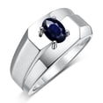thumbnail image 4 of RYLOS Men's Rings 14K White Gold Ring Classic Solitaire 7X5MM Oval Shape Gemstone Designer Band Sapphire September Birthstone Rings For Men Size 8, 4 of 5