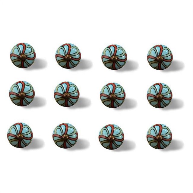 Knob-it 676685032942 Ensemble Vintage de Boutons Ronds Peints à la Main - Bleu et Brun - Lot de 12