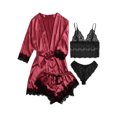 thumbnail image 1 of Faithtur Femmes 4 Pièce Pyjama Set V Cou Cami Tops Dentelle Garniture Shorts Robe Ceinturée Dentelle String Vêtements de Nuit Ensembles, 1 of 9