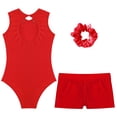 thumbnail image 4 of RUNQHUI Kids Girls Gymnastics Dance Active Outfit Sleeveless Patchwork Rhinestones Leotard with Shorts Red 14, 4 of 7