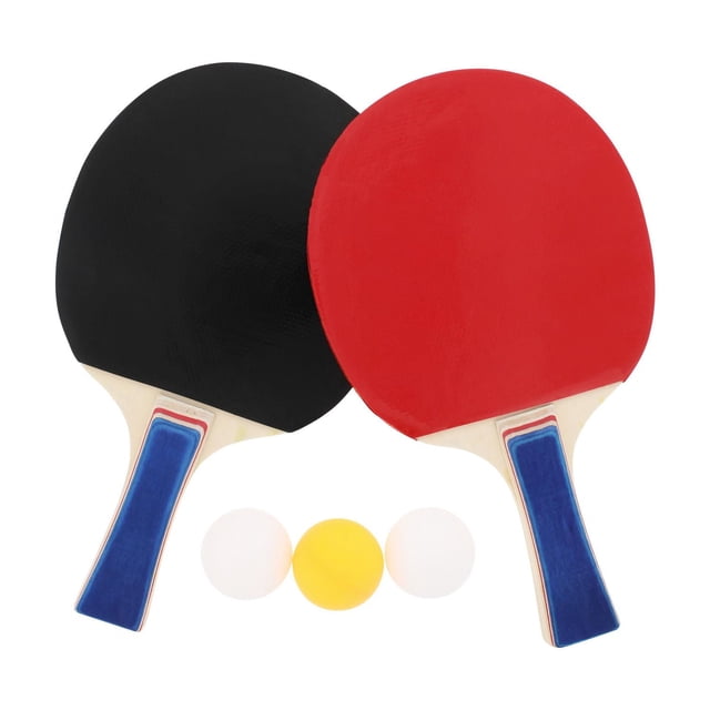 Tennis Ensemble de Pagaies de Table, The Nerve Athletics avec Deux Pagaies Présentant des Poignées Évasées en Bois et des Visages en Caoutchouc en Rouge et Noir, plus Trois Balles Dont une Jaune et Deux Blanches, Convenant au Jeu Récréatif et à la Pratique.