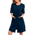 thumbnail image 1 of AherBiu Robe d'Intérieur Zippée pour Femme, Peignoir à Fermeture Éclair devant, Pyjama Léger, Peignoirs, Manches 1/2, Tenue de Détente avec Poches, 1 of 7
