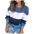 thumbnail image 1 of WUANDIXFA Chandail d'Automne à Col Rond pour Femmes, Hauts Tricotés, Chandail à Blocs de Couleur, Chandail Décontracté d'Hiver à Manches Longues, Bleu, 2TG, 1 of 5